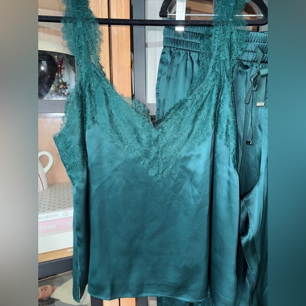CAMI NYC Silk lace tank top joggers pants trousers pine emerald elsie set - Picture 4 of 12